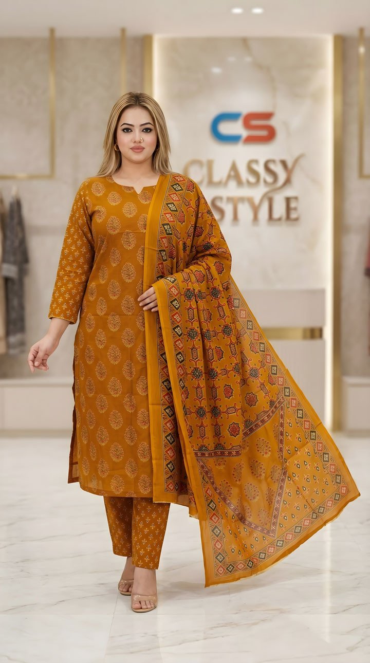 New Jaipuri Patel Pure Cotton Three Piece Set