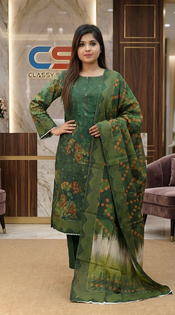 Luxury Digital Printed Lawn Embroidered Unstitched Three-Piece