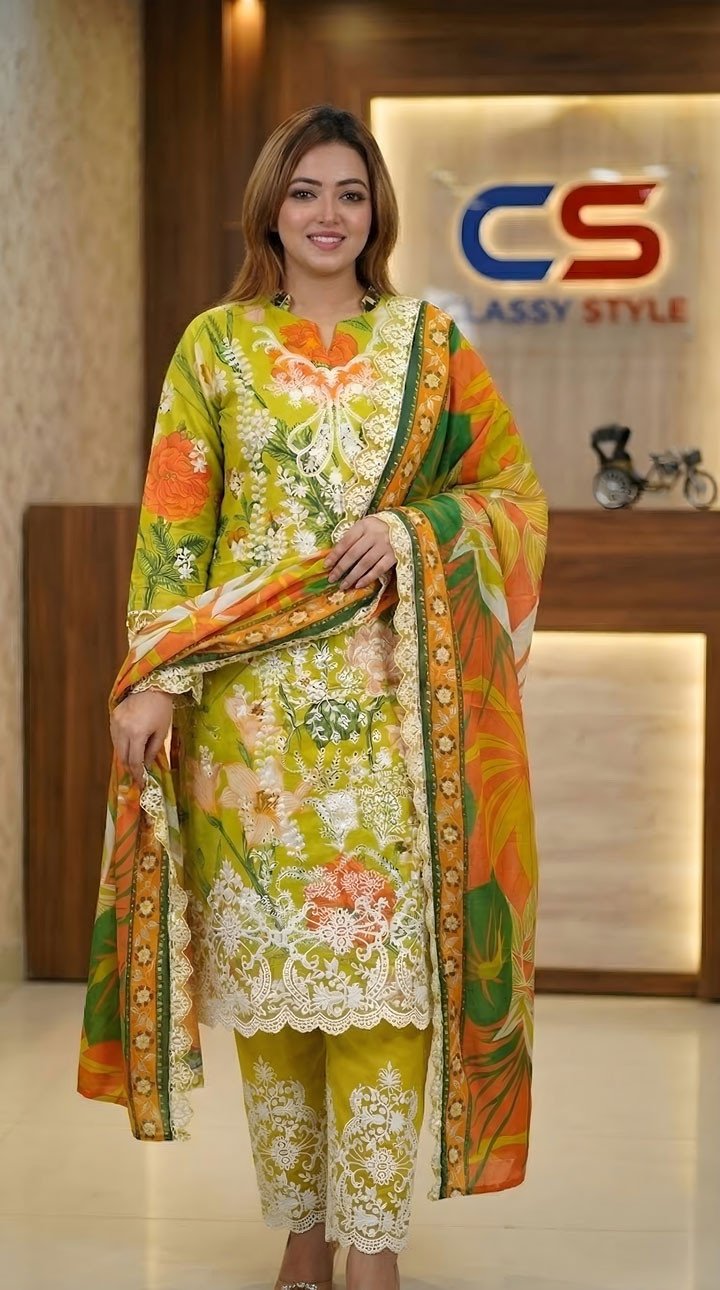 Luxury Digital Printed Lawn Embroidered Unstitched Three-Piece