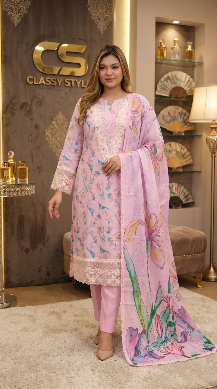 Luxury Digital Printed Lawn Embroidered Unstitched Three-Piece