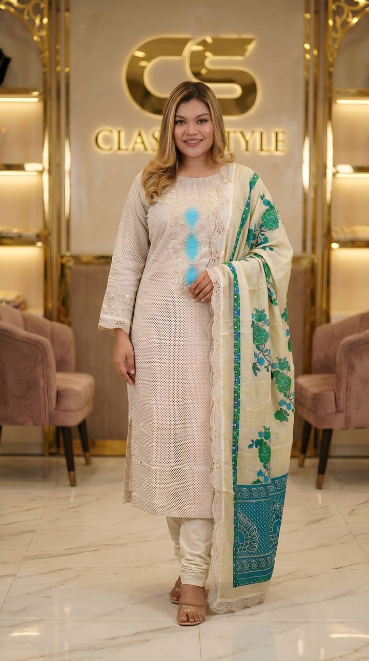 Luxury Digital Printed Lawn Embroidered Unstitched Three-Piece