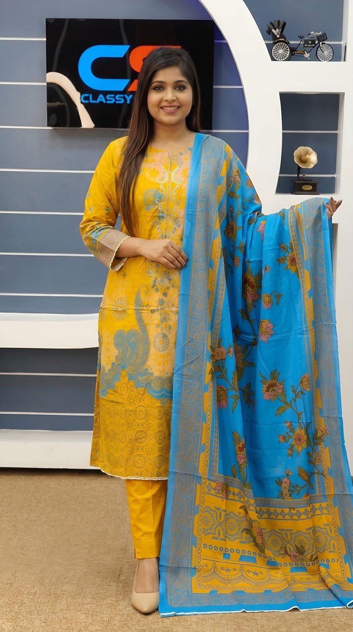 Luxury Digital Printed Lawn Embroidered Unstitched Three-Piece