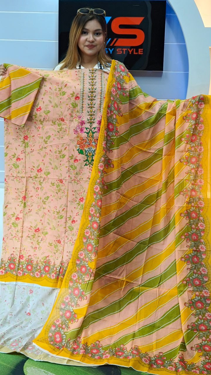 New Premium Zom Zom Lawn Three Piece With Print Salwar