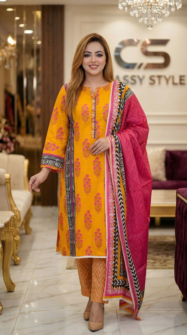 New Exclusive Bin Hameed Lawn Three Piece With Print Salwar