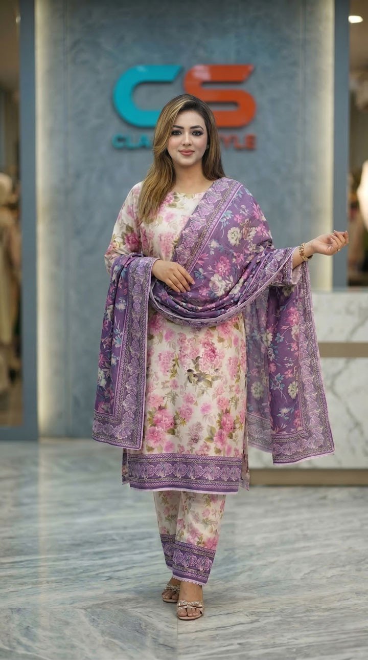 New Exclusive Bin Hameed Lawn Three Piece With Print Salwar