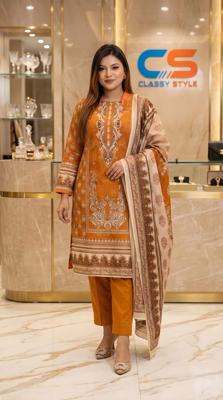 New Premium Zom Zom Lawn Three Piece-Cotton Dupatta