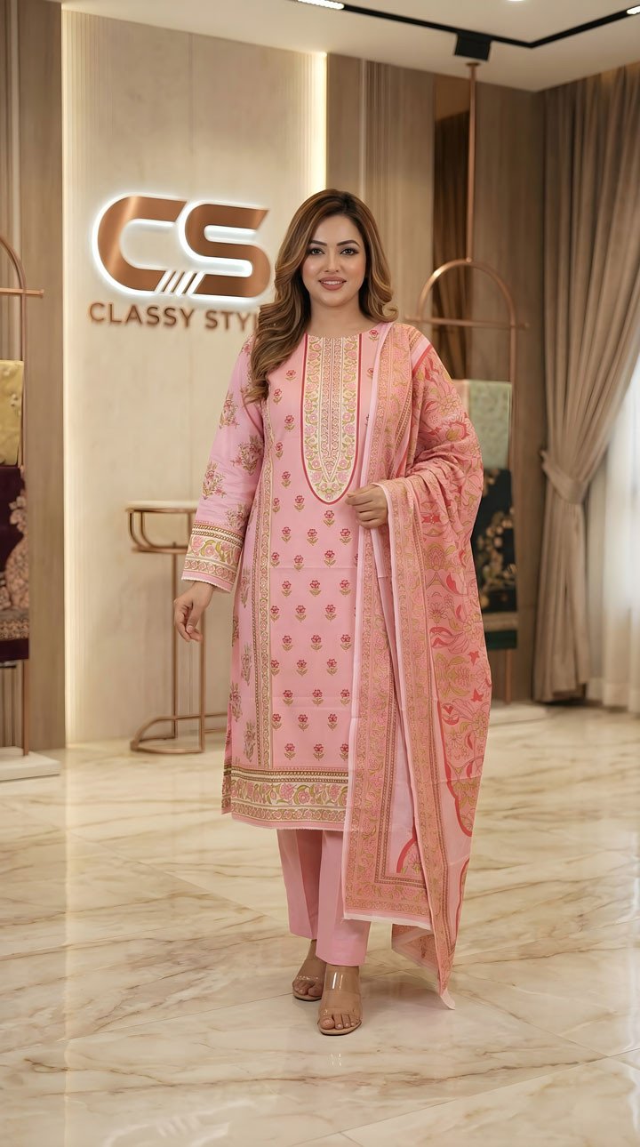 New Premium Zom Zom Lawn Three Piece-Cotton Dupatta