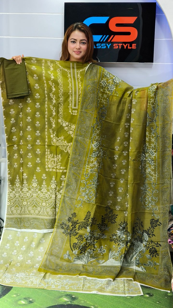 New Premium Zom Zom Lawn Three Piece-Cotton Dupatta