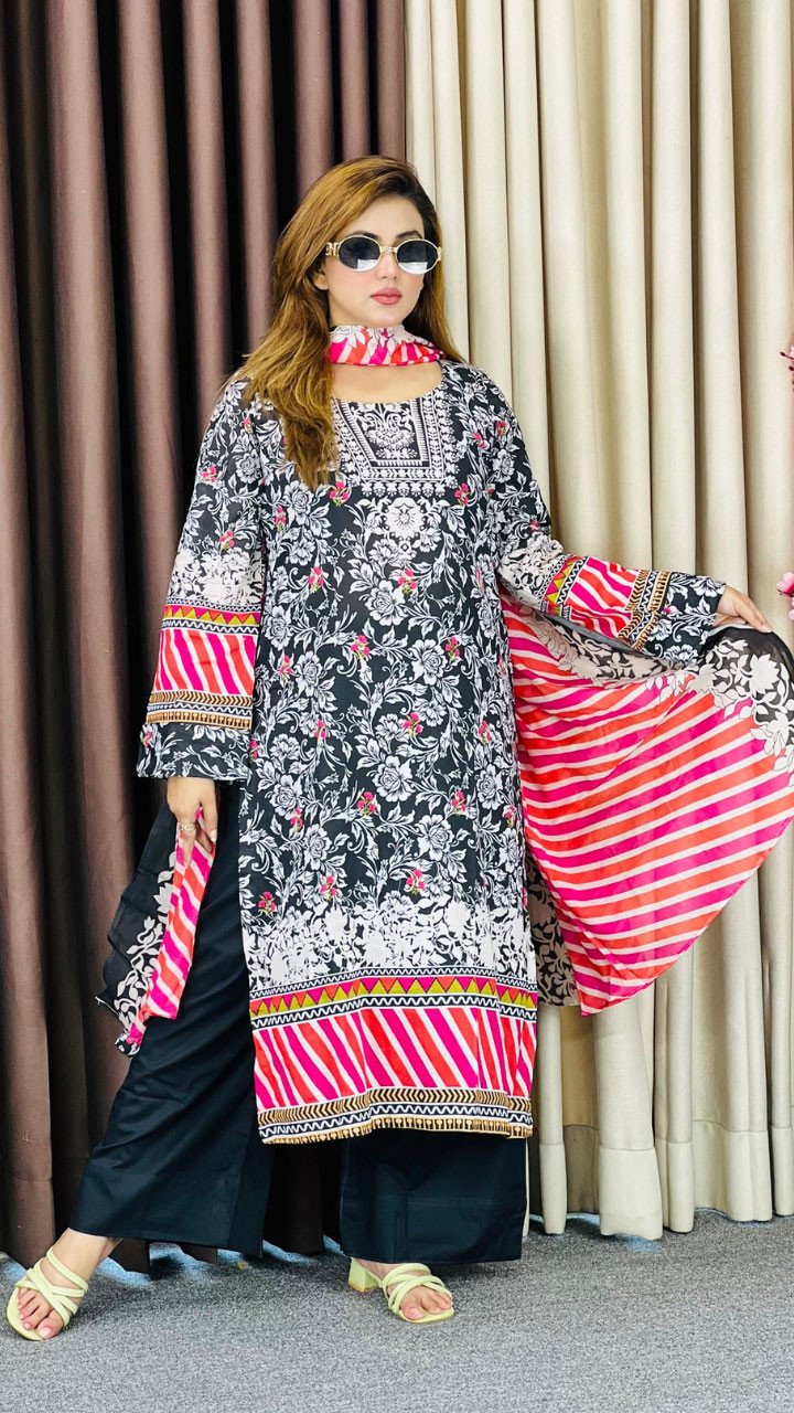 New Premium Zom Zom Lawn Three Piece-Cotton Dupatta