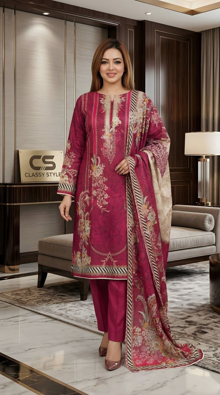 New Premium Zom Zom Lawn Three Piece-Cotton Dupatta