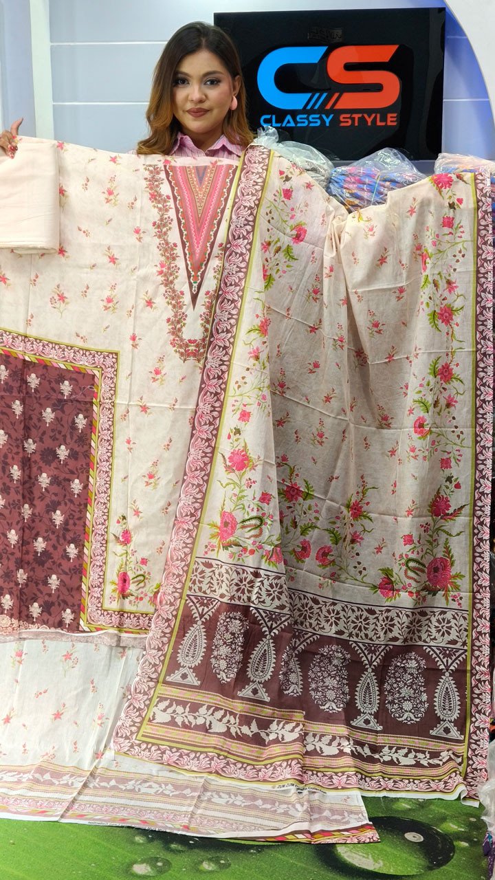 New Premium Zom Zom Lawn Three Piece-Cotton Dupatta
