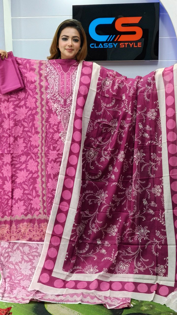 New Premium Zom Zom Lawn Three Piece-Cotton Dupatta