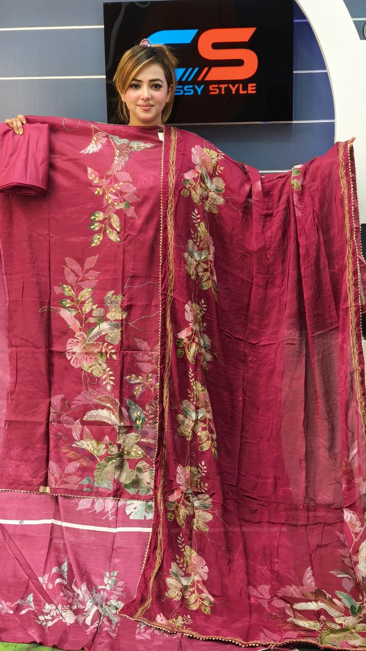 Rakhi Premium Silk Embroidery Three Piece Set