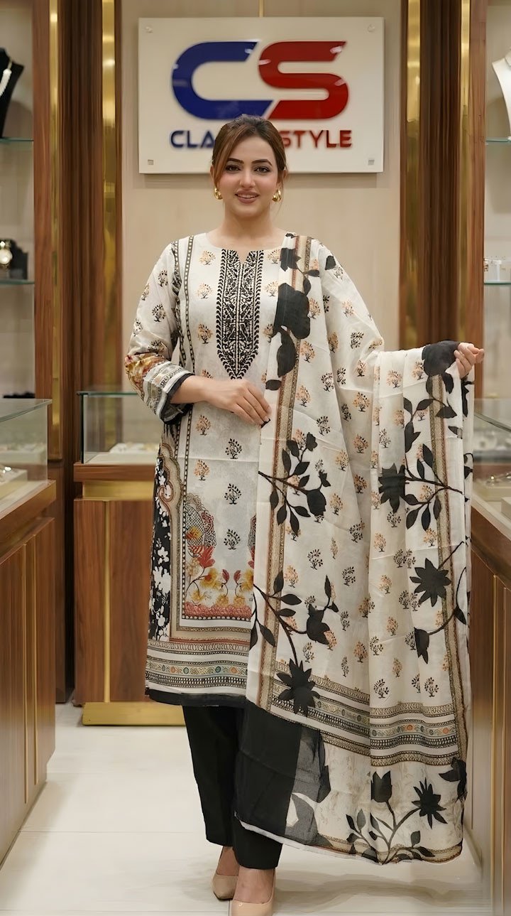 New Premium Zom Zom Lawn Three Piece-Cotton Dupatta