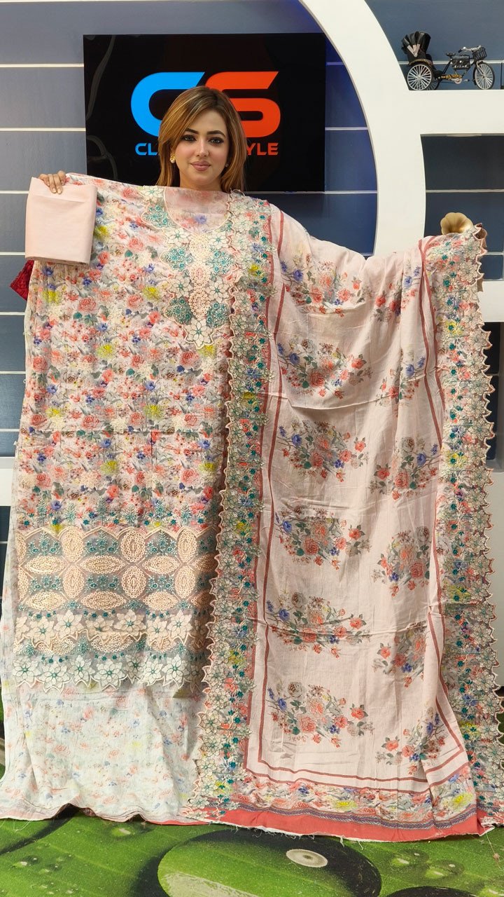 Luxury Digital Printed Lawn Embroidered Unstitched Three-Piece
