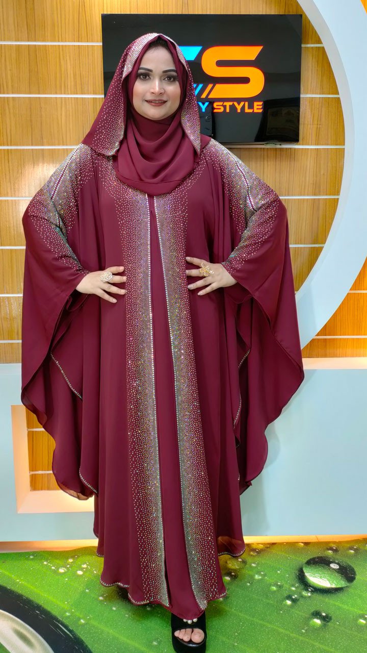 Exclusive Party Stone Abaya V1 Maroon