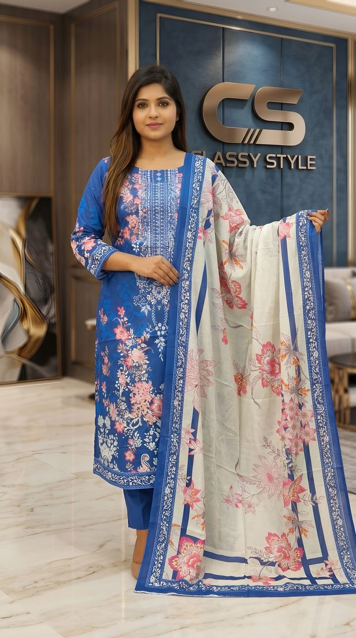 Luxury Digital Printed Lawn Embroidered Unstitched Three-Piece