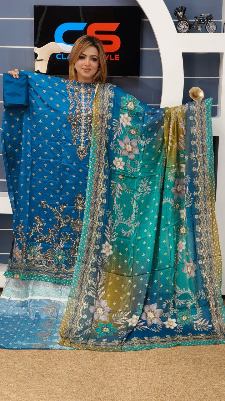 Rakhi Premium Silk Embroidery Three Piece Set