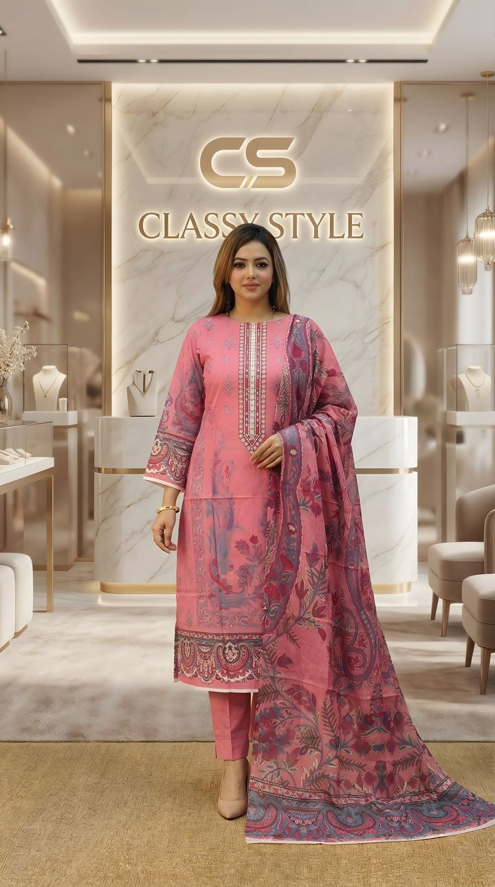 New Premium Zom Zom Lawn Three Piece-Cotton Dupatta