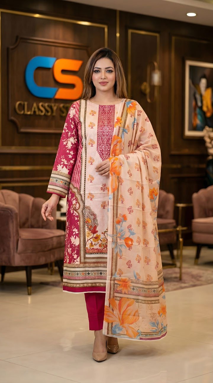 New Premium Zom Zom Lawn Three Piece-Cotton Dupatta