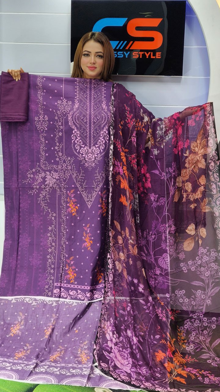 New Premium Zom Zom Lawn Three Piece-Chiffon Dupatta