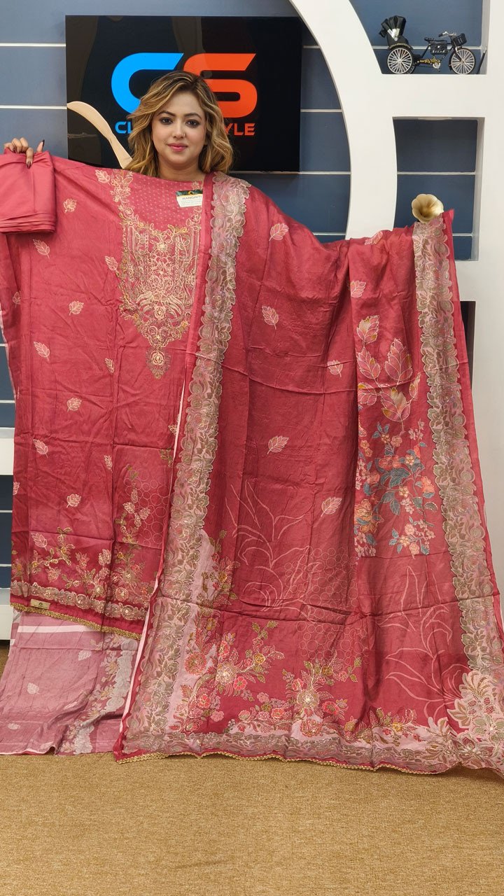 Rakhi Premium Silk Embroidery Three Piece Set