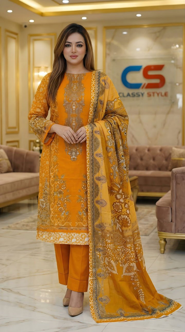 New Premium Zom Zom Lawn Three Piece-Cotton Dupatta