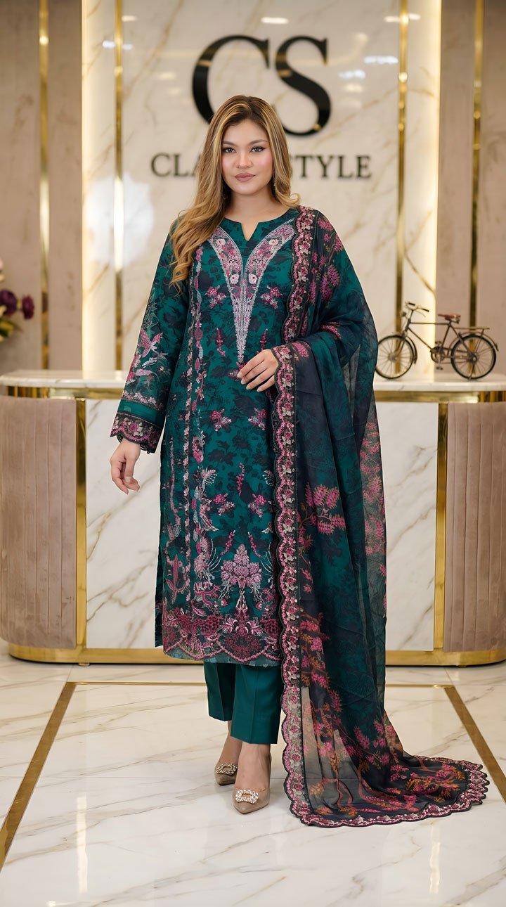 Luxury Digital Printed Lawn Embroidered Unstitched Three-Piece