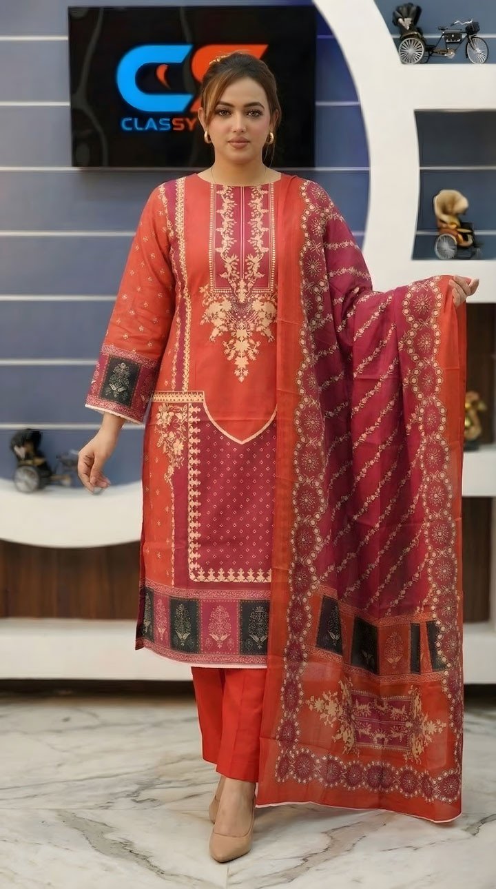 New Premium Zom Zom Lawn Three Piece-Cotton Dupatta