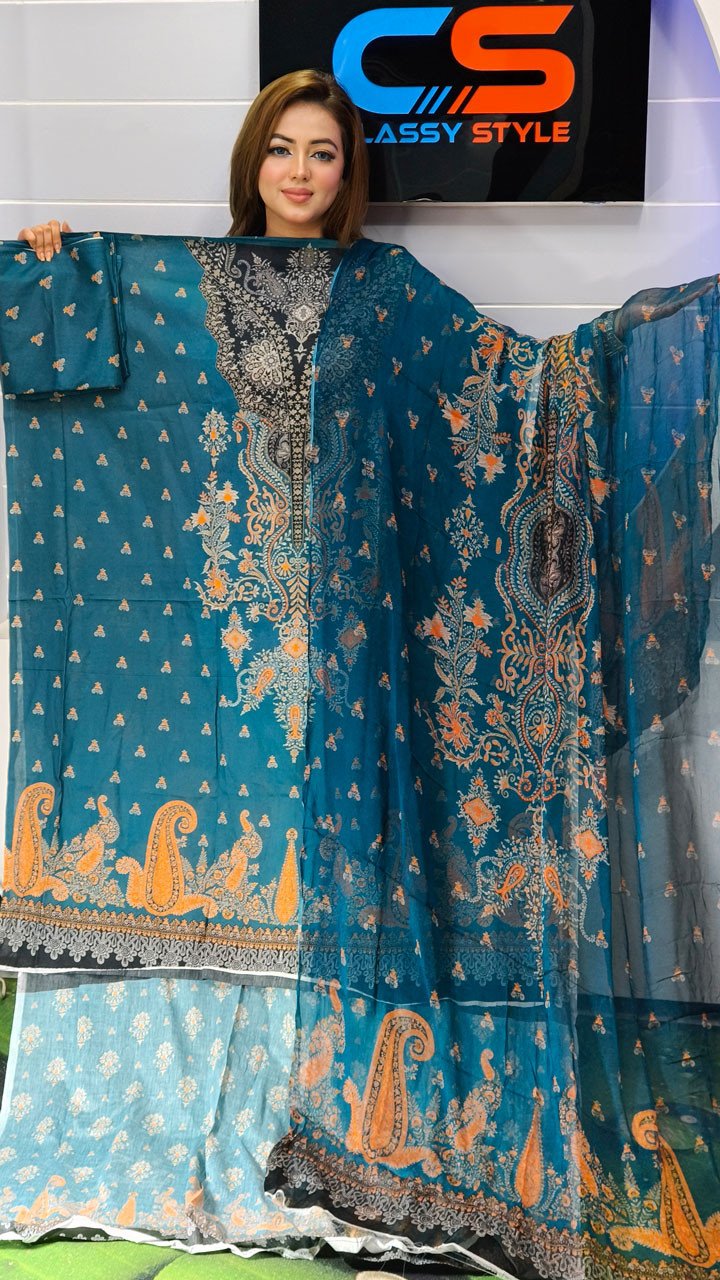New Premium Azmin Zora Lawn Three Piece-Chiffon Dupatta With Print Salwar