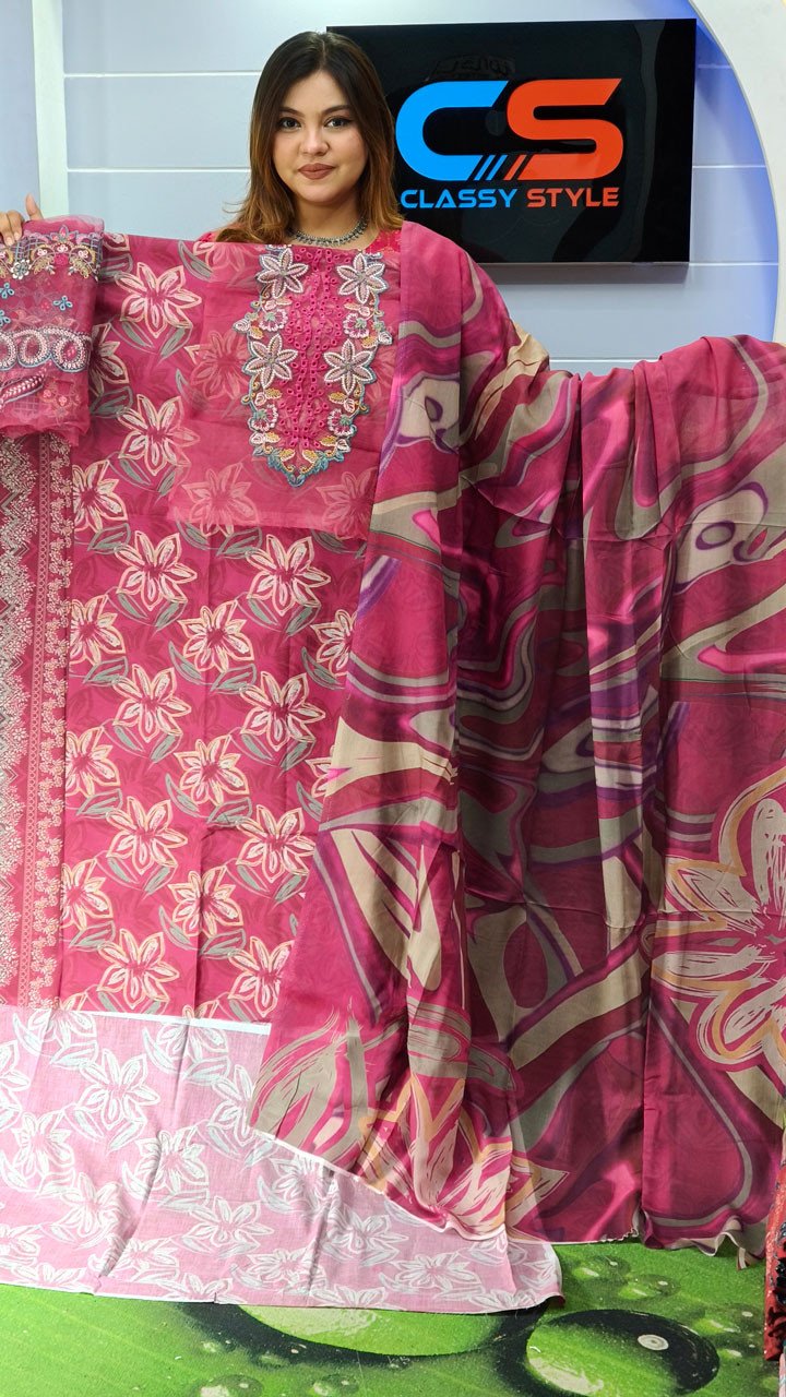 Luxury Digital Printed Lawn Embroidered Unstitched Three-Piece