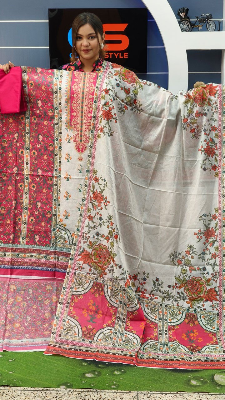New Premium Zom Zom Lawn Three Piece-Cotton Dupatta