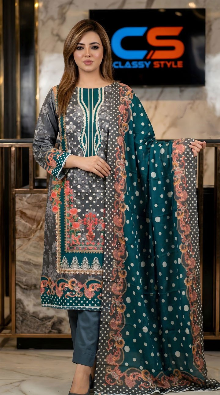 New Premium Zom Zom Lawn Three Piece-Cotton Dupatta