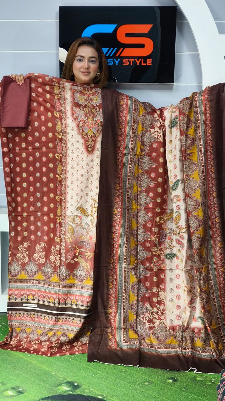 New Premium Lawn Three Piece-Cotton Dupatta