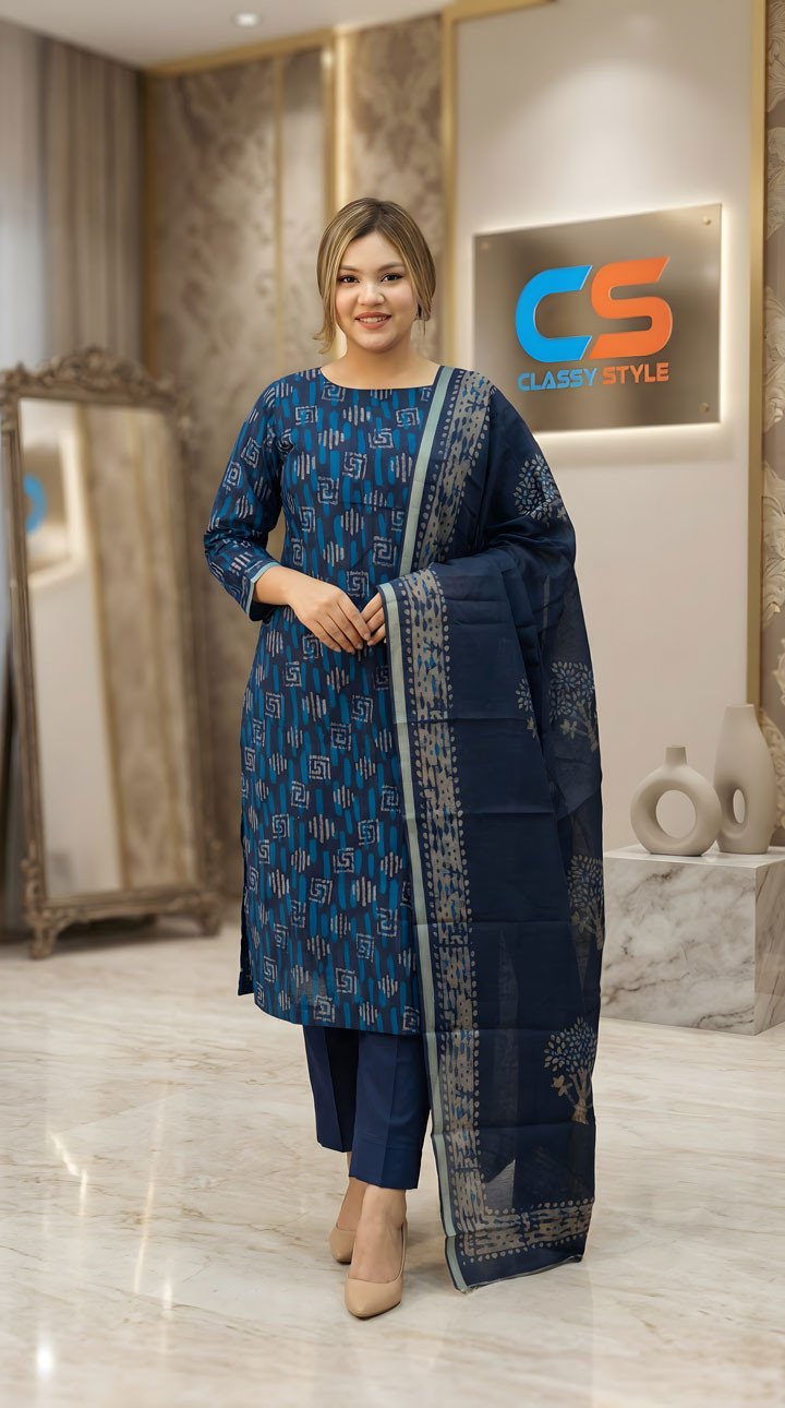 Royal Plum Maheshwari Silk 3-Piece Set