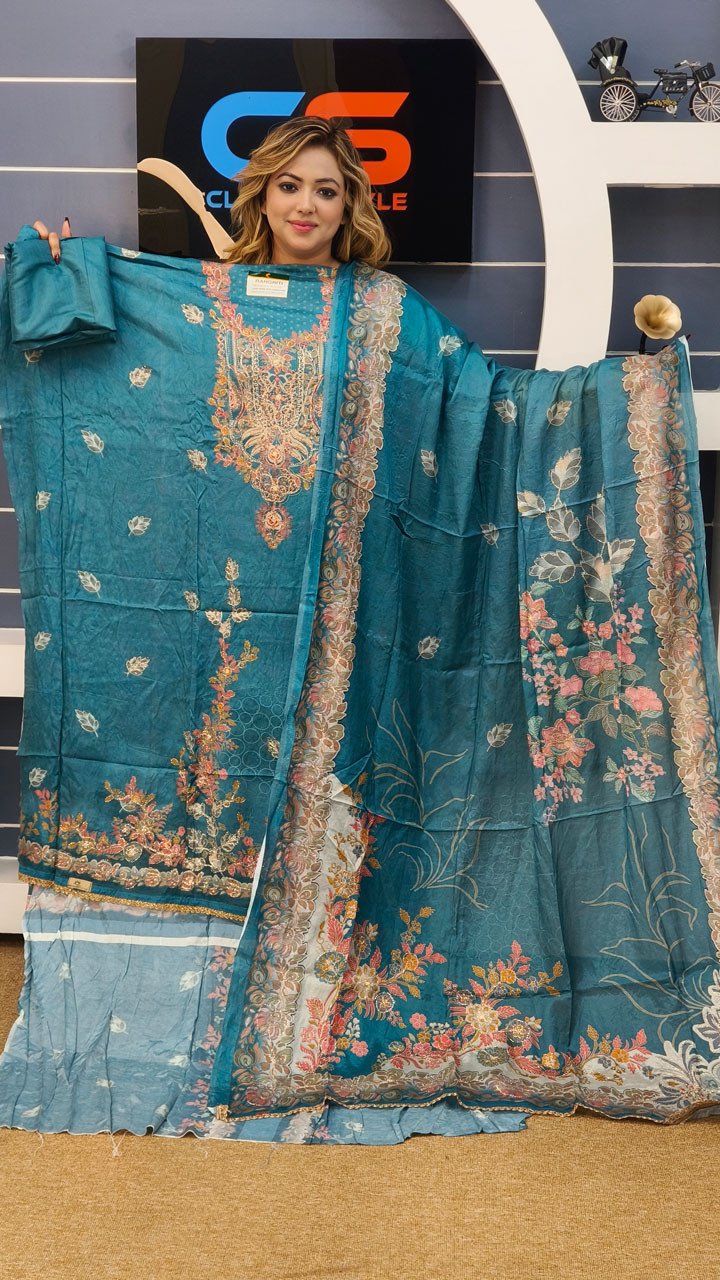 Rakhi Premium Silk Embroidery Three Piece Set