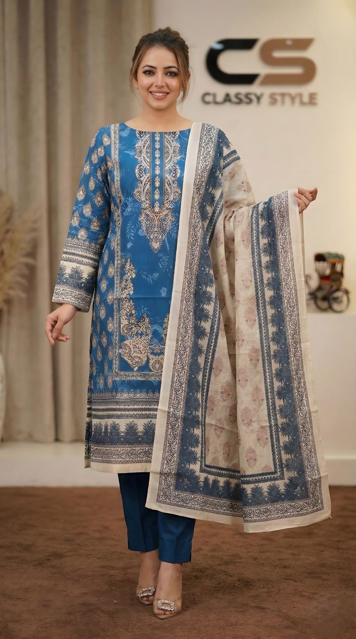 New Premium Zom Zom Lawn Three Piece-Cotton Dupatta