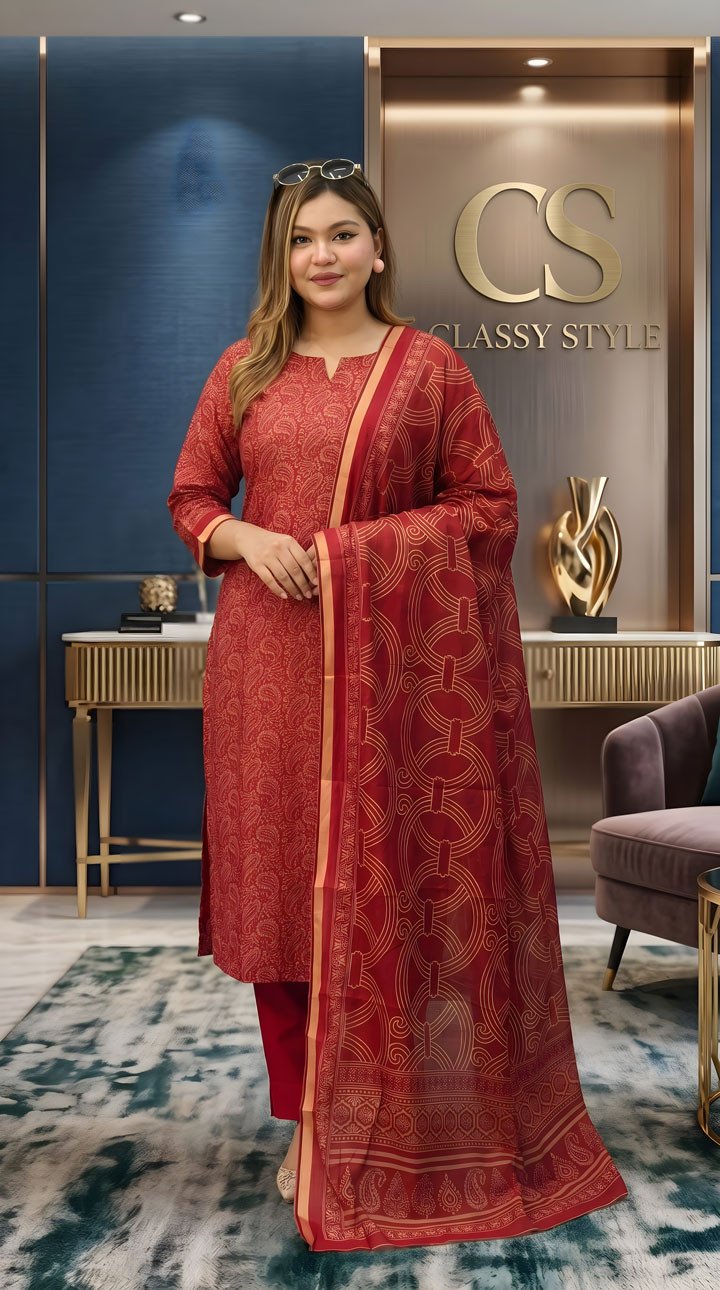 Royal Plum Maheshwari Silk 3-Piece Set