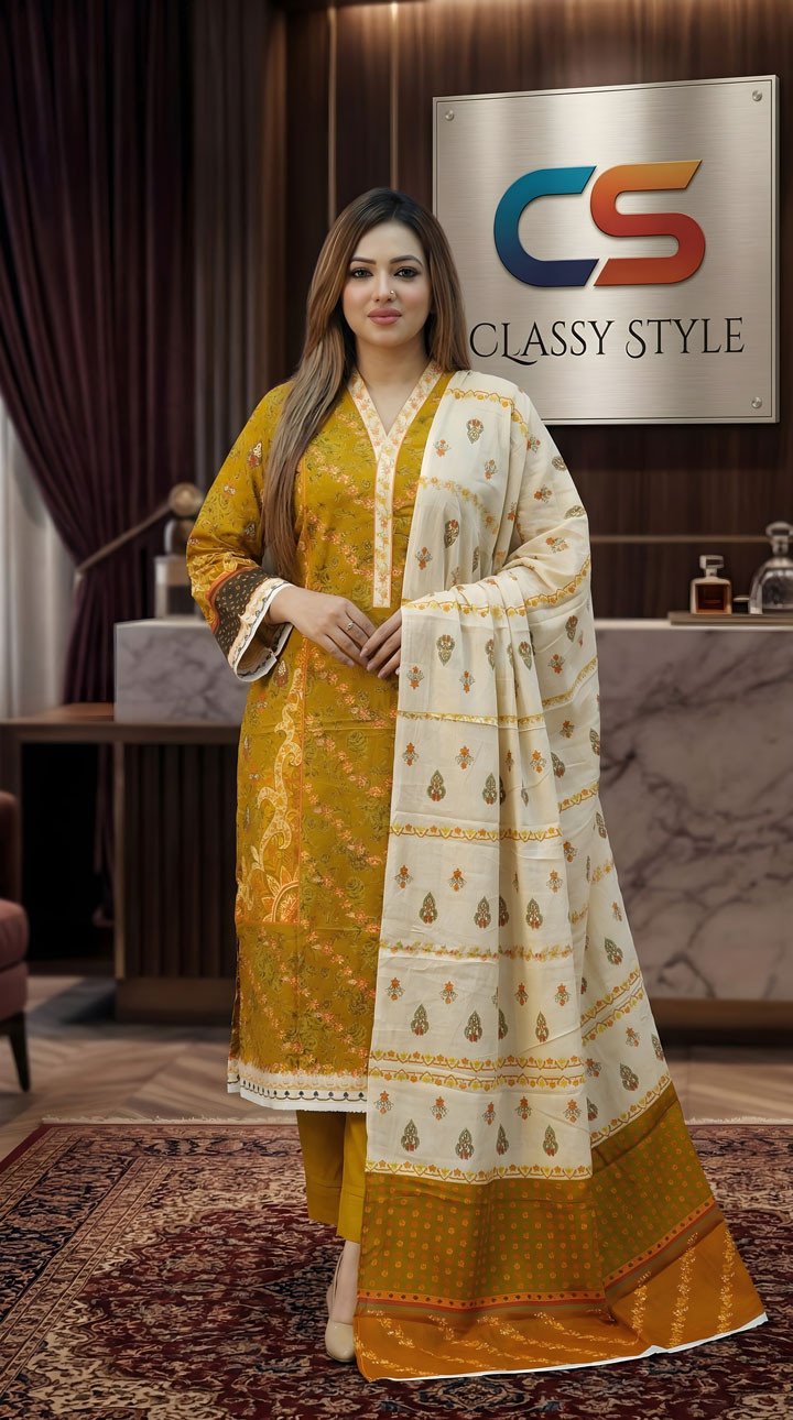 New Premium Zom Zom Lawn Three Piece-Cotton Dupatta