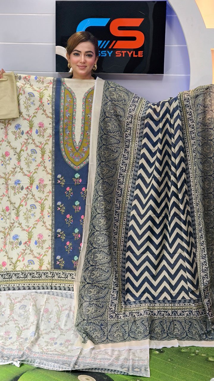 New Premium Zom Zom Lawn Three Piece-Cotton Dupatta
