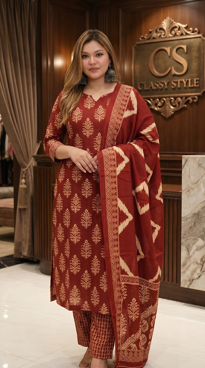 New Jaipuri Patel Pure Cotton Three Piece Set