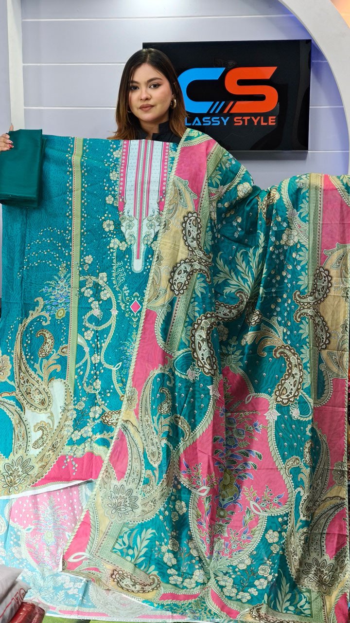 New Premium Zom Zom Lawn Three Piece-Cotton Dupatta