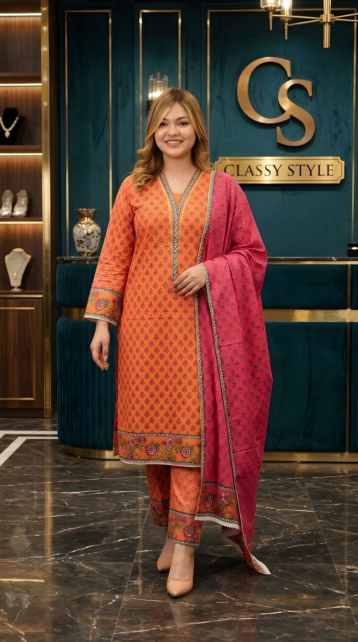 New Exclusive Bin Hameed Lawn Three Piece With Print Salwar