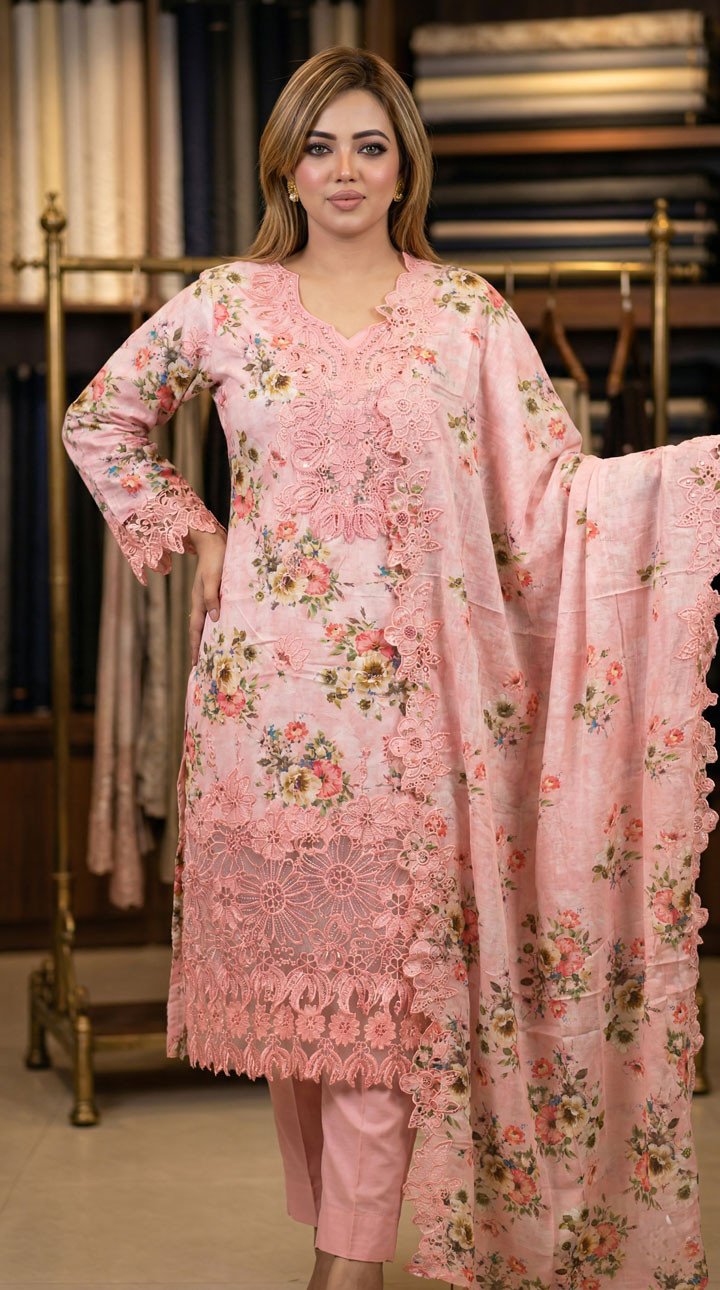 Luxury Digital Printed Lawn Embroidered Unstitched Three-Piece