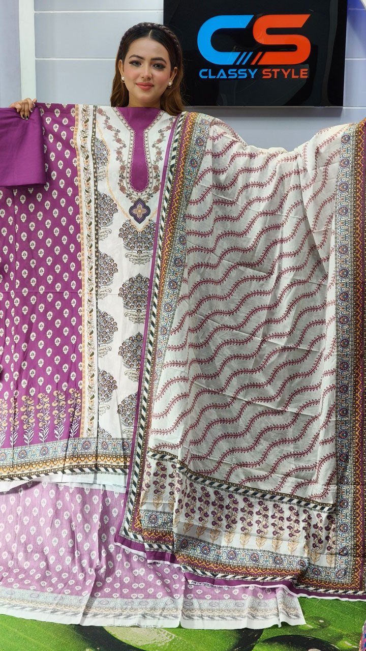 New Premium Zom Zom Lawn Three Piece-Cotton Dupatta