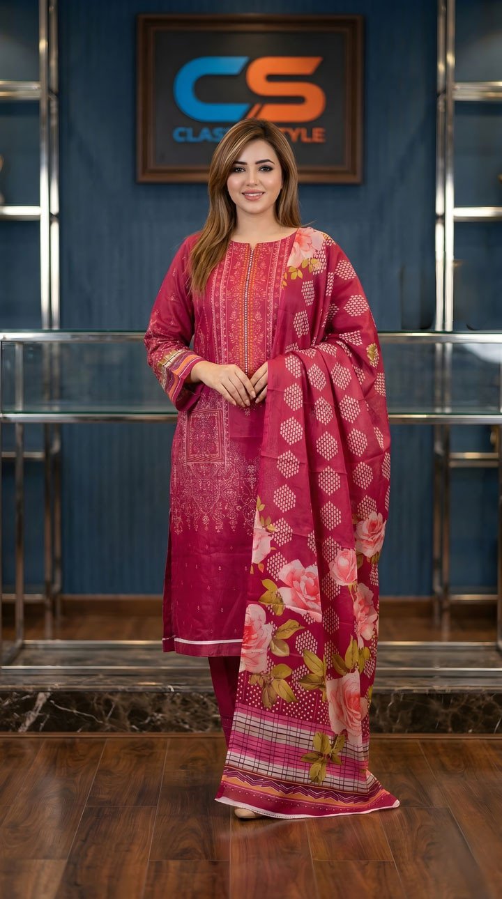 New Premium Zom Zom Lawn Three Piece-Cotton Dupatta