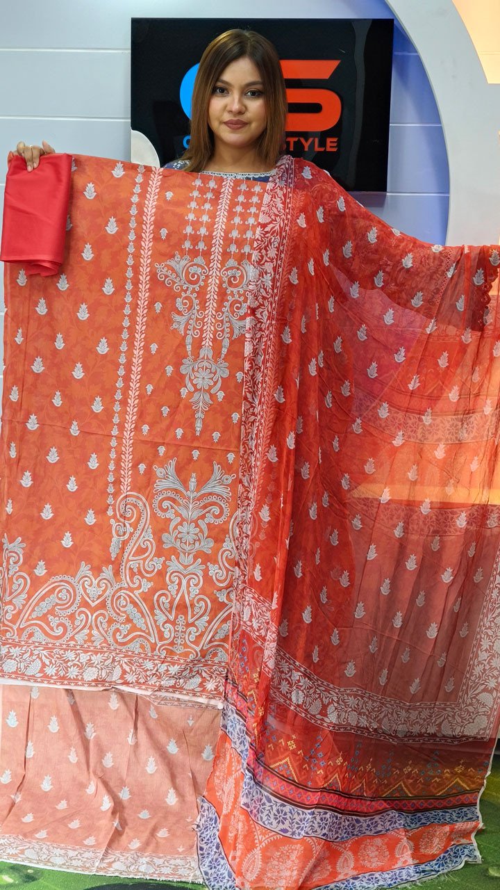 New Premium Zom Zom Lawn Three Piece-Chiffon Dupatta