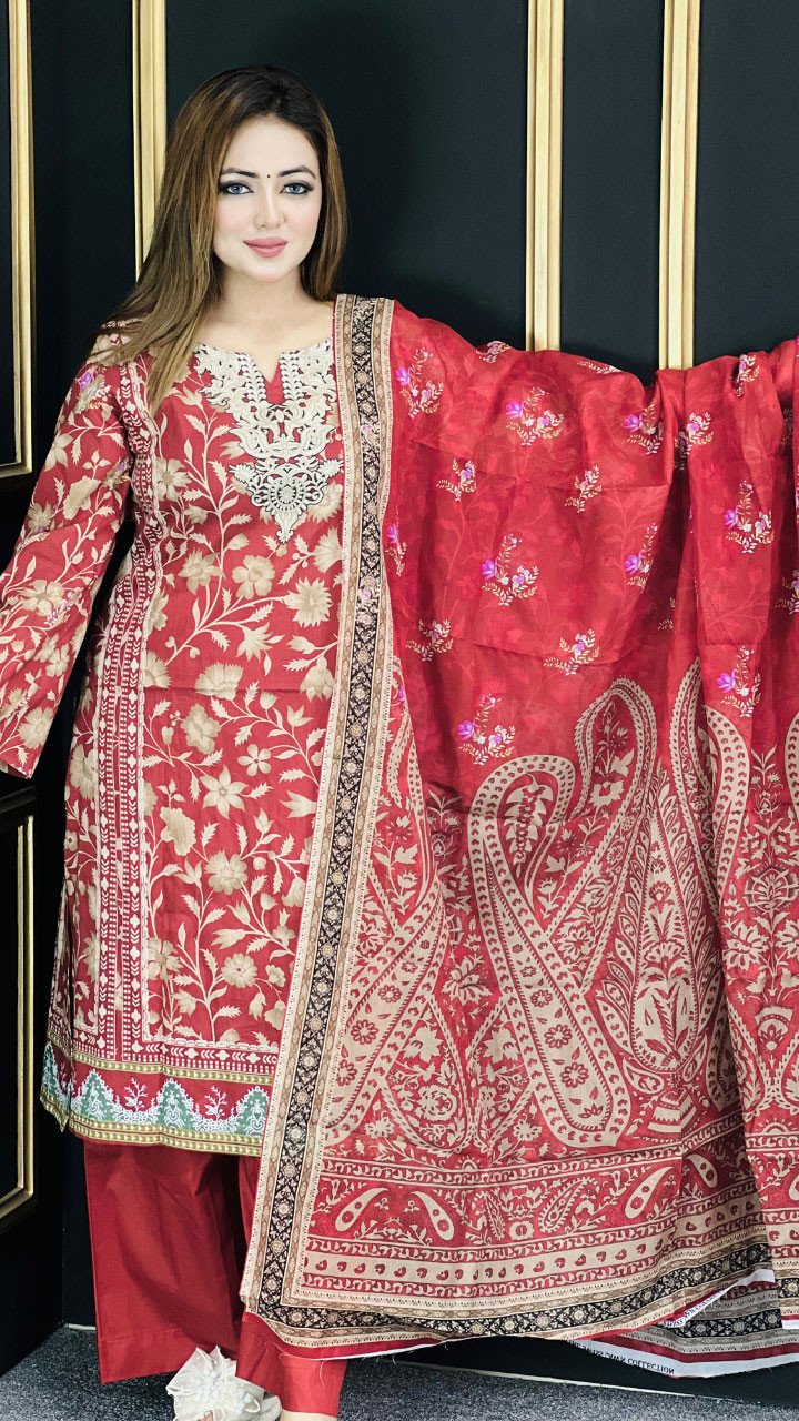 New Premium Zom Zom Lawn Three Piece-Cotton Dupatta
