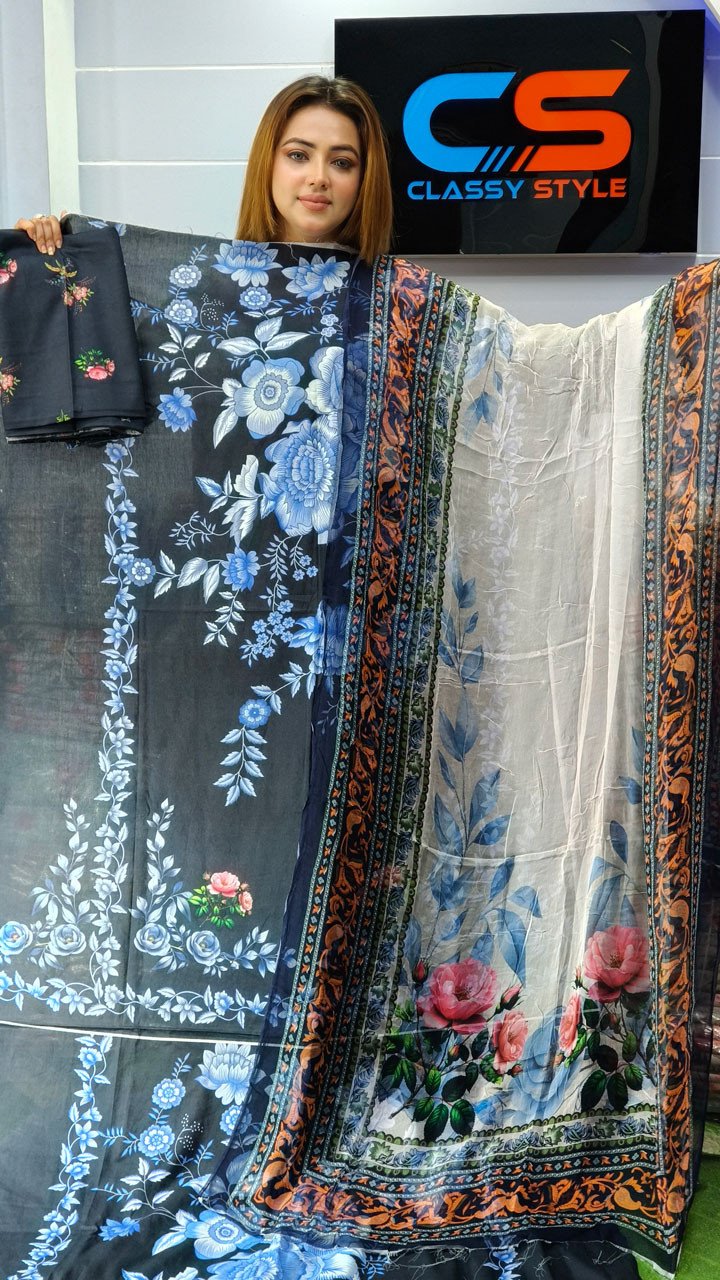 Coco Premium Cotton Lawn Three Piece Set Chiffon Dupatta