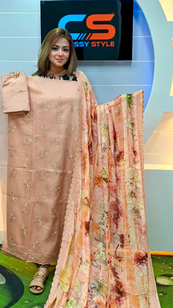 Premium Embroidery Three Piece/Georgette Dupatta